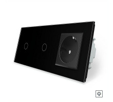 Сенсорный диммер 2 сенсора (1-1) 1 розетка черный стекло Livolo (VL-C701D/C701D/C7C1EU--12)