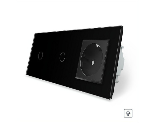 Сенсорный диммер 2 сенсора (1-1) 1 розетка черный стекло Livolo (VL-C701D/C701D/C7C1EU--12)
