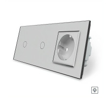 Сенсорный диммер 2 сенсора (1-1) 1 розетка серый стекло Livolo (VL-C701D/C701D/C7C1EU--15)