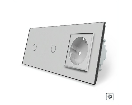 Сенсорный диммер 2 сенсора (1-1) 1 розетка серый стекло Livolo (VL-C701D/C701D/C7C1EU--15)