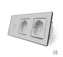 Сенсорный проходной выключатель 1 сенсор 2 розетки серый стекло Livolo (VL-C701S/C7C2EU-15)