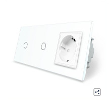 Сенсорный проходной выключатель 2 сенсора (1-1) 1 розетка белый стекло Livolo (VL-C701S/C701S/C7C1EU-11)