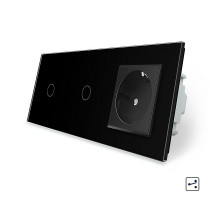 Сенсорный проходной выключатель 2 сенсора (1-1) 1 розетка черный стекло Livolo (VL-C701S/C701S/C7C1EU-12)