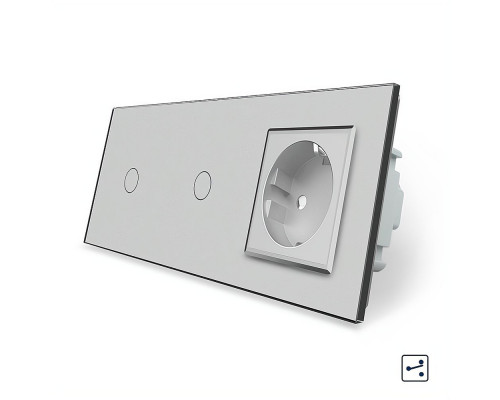 Сенсорный проходной выключатель 2 сенсора (1-1) 1 розетка серый стекло Livolo (VL-C701S/C701S/C7C1EU-15)