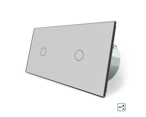 Сенсорный проходной выключатель 2 сенсора (1-1) серый стекло Livolo (VL-C701S/C701S-15)