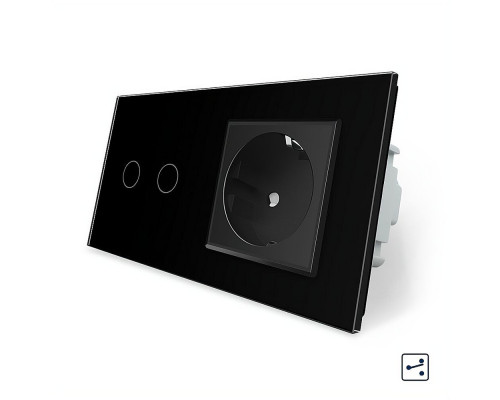 Сенсорный проходной выключатель 2 сенсора 1 розетка черный стекло Livolo (VL-C702S/C7C1EU-12)