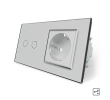 Сенсорный проходной выключатель 2 сенсора 1 розетка серый стекло Livolo (VL-C702S/C7C1EU-15)