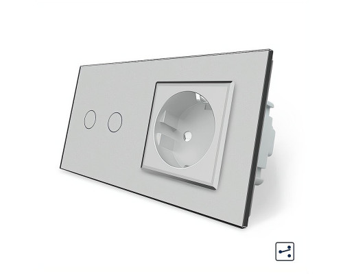 Сенсорный проходной выключатель 2 сенсора 1 розетка серый стекло Livolo (VL-C702S/C7C1EU-15)