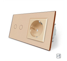 Сенсорный проходной выключатель 2 сенсора 1 розетка золото стекло Livolo (VL-C702S/C7C1EU-13)