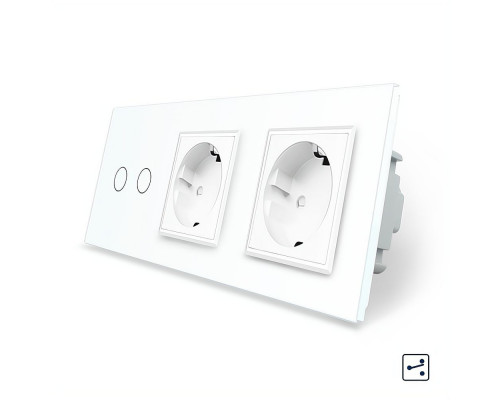 Сенсорный проходной выключатель 2 сенсора 2 розетки белый стекло Livolo (VL-C702S/C7C2EU-11)