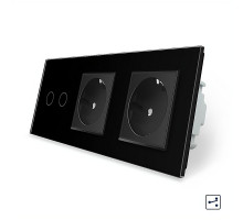 Сенсорный проходной выключатель 2 сенсора 2 розетки черный стекло Livolo (VL-C702S/C7C2EU-12)