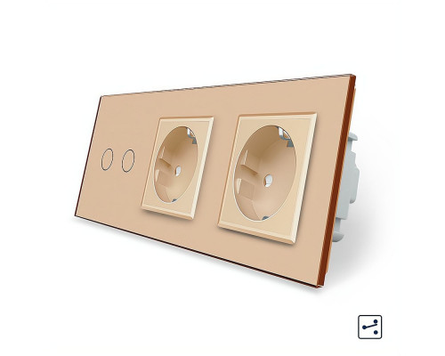 Сенсорный проходной выключатель 2 сенсора 2 розетки золото стекло Livolo (VL-C702S/C7C2EU-13)