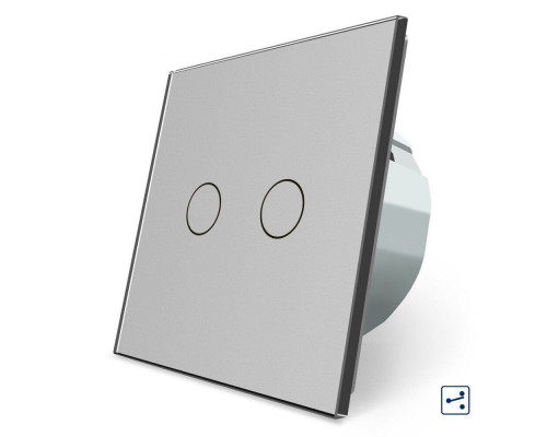 Сенсорный проходной выключатель 2 сенсора серый стекло Livolo (VL-C702S-15)