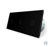 Сенсорный проходной выключатель 3 сенсора (1-1-1) черный стекло Livolo (VL-C703S-12)