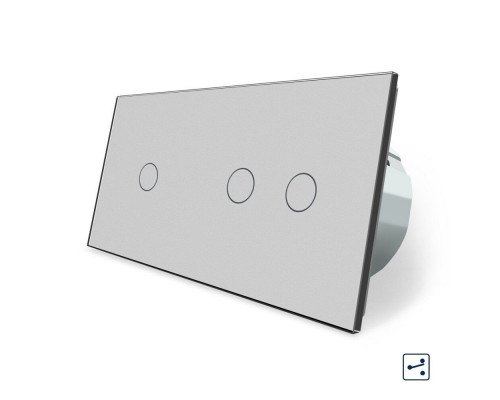Сенсорный проходной выключатель 3 сенсора (1-2) серый стекло Livolo (VL-C701S/C702S-15)