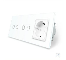 Сенсорный проходной выключатель 4 сенсора (2-2) 1 розетка белый стекло Livolo (VL-C702S/C702S/C7C1EU-11)