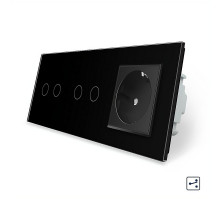 Сенсорный проходной выключатель 4 сенсора (2-2) 1 розетка черный стекло Livolo (VL-C702S/C702S/C7C1EU-12)