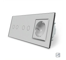 Сенсорный проходной выключатель 4 сенсора (2-2) 1 розетка серый стекло Livolo (VL-C702S/C702S/C7C1EU-15)