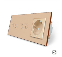 Сенсорный проходной выключатель 4 сенсора (2-2) 1 розетка золото стекло Livolo (VL-C702S/C702S/C7C1EU-13)