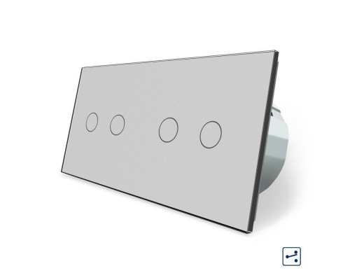 Сенсорный проходной выключатель 4 сенсора (2-2) серый стекло Livolo (VL-C702S/C702S-15)