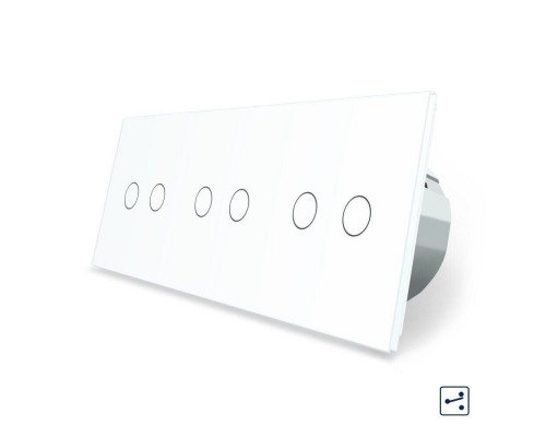 Сенсорный проходной выключатель 6 сенсоров (2-2-2) белый стекло Livolo (VL-C706S-11)
