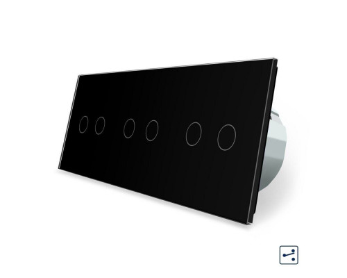 Сенсорный проходной выключатель 6 сенсоров (2-2-2) черный стекло Livolo (VL-C706S-12)