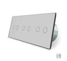 Сенсорный проходной выключатель 6 сенсоров (2-2-2) серый стекло Livolo (VL-C706S-15)