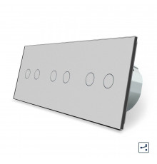 Сенсорный проходной выключатель 6 сенсоров (2-2-2) серый стекло Livolo (VL-C706S-15)