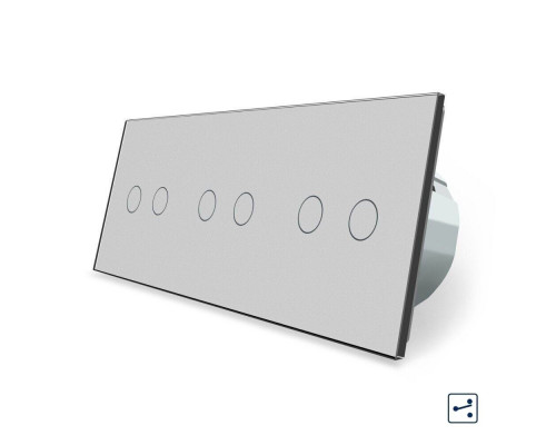 Сенсорный проходной выключатель 6 сенсоров (2-2-2) серый стекло Livolo (VL-C706S-15)