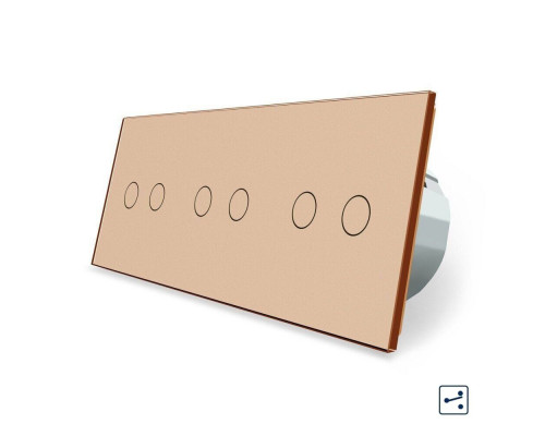 Сенсорный проходной выключатель 6 сенсоров (2-2-2) золото стекло Livolo (VL-C706S-13)