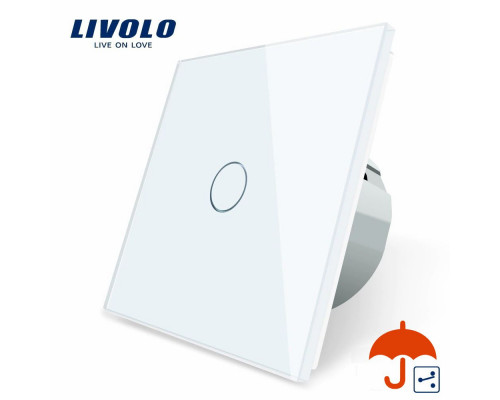 Сенсорный проходной выключатель с защитой от брызг 1 сенсор белый стекло Livolo (VL-C701S-IP-11)