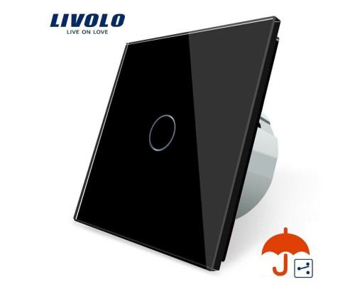Сенсорный проходной выключатель с защитой от брызг 1 сенсор черный стекло Livolo (VL-C701S-IP-12)
