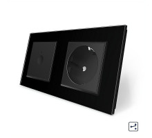 Сенсорный проходной выключатель Sense 1 сенсор 1 розетка черный стекло Livolo (VL-C7FC1S/FCTC16A-4BP)