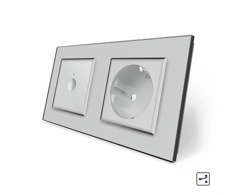 Сенсорный проходной выключатель Sense 1 сенсор 1 розетка серый стекло Livolo (VL-C7FC1S/FCTC16A-4IP)