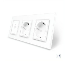 Сенсорный проходной выключатель Sense 1 сенсор 2 розетки белый стекло Livolo (VL-C7FC1S/FCTC16A/FCTC16A-6WP)