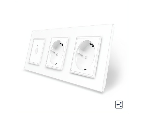 Сенсорный проходной выключатель Sense 1 сенсор 2 розетки белый стекло Livolo (VL-C7FC1S/FCTC16A/FCTC16A-6WP)