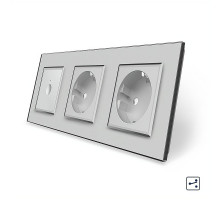 Сенсорный проходной выключатель Sense 1 сенсор 2 розетки серый стекло Livolo (VL-C7FC1S/FCTC16A/FCTC16A-6IP)