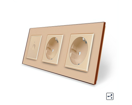 Сенсорный проходной выключатель Sense 1 сенсор 2 розетки золотой стекло Livolo (VL-C7FC1S/FCTC16A/FCTC16A-6AP)