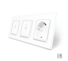 Сенсорный проходной выключатель Sense 2 сенсора (1-1) 1 розетка белый стекло Livolo (VL-C7FC1S/FC1S/FCTC16A-6WP)