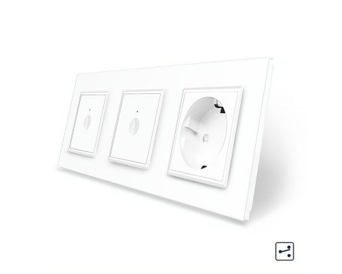 Сенсорный проходной выключатель Sense 2 сенсора (1-1) 1 розетка белый стекло Livolo (VL-C7FC1S/FC1S/FCTC16A-6WP)