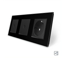 Сенсорный проходной выключатель Sense 2 сенсора (1-1) 1 розетка черный стекло Livolo (VL-C7FC1S/FC1S/FCTC16A-6BP)