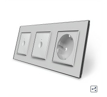 Сенсорный проходной выключатель Sense 2 сенсора (1-1) 1 розетка серый стекло Livolo (VL-C7FC1S/FC1S/FCTC16A-6IP)