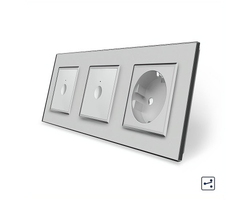 Сенсорный проходной выключатель Sense 2 сенсора (1-1) 1 розетка серый стекло Livolo (VL-C7FC1S/FC1S/FCTC16A-6IP)