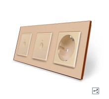 Сенсорный проходной выключатель Sense 2 сенсора (1-1) 1 розетка золотой стекло Livolo (VL-C7FC1S/FC1S/FCTC16A-6AP)