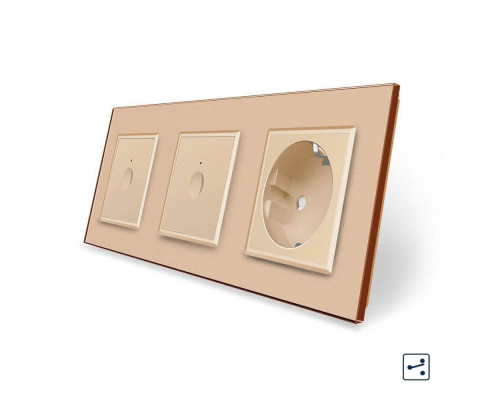 Сенсорный проходной выключатель Sense 2 сенсора (1-1) 1 розетка золотой стекло Livolo (VL-C7FC1S/FC1S/FCTC16A-6AP)