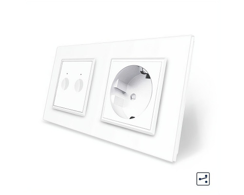 Сенсорный проходной выключатель Sense 2 сенсора 1 розетка белый стекло Livolo (VL-C7FC2S/FCTC16A-4WP)