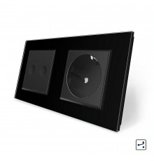 Сенсорный проходной выключатель Sense 2 сенсора 1 розетка черный стекло Livolo (VL-C7FC2S/FCTC16A-4BP)