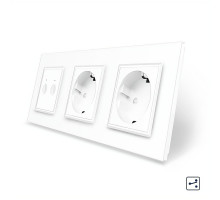 Сенсорный проходной выключатель Sense 2 сенсора 2 розетки белый стекло Livolo (VL-C7FC2S/FCTC16A/FCTC16A-6WP)