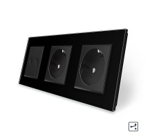 Сенсорный проходной выключатель Sense 2 сенсора 2 розетки черный стекло Livolo (VL-C7FC2S/FCTC16A/FCTC16A-6BP)