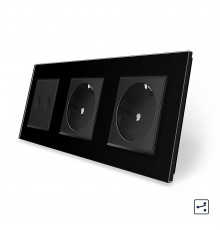 Сенсорный проходной выключатель Sense 2 сенсора 2 розетки черный стекло Livolo (VL-C7FC2S/FCTC16A/FCTC16A-6BP)